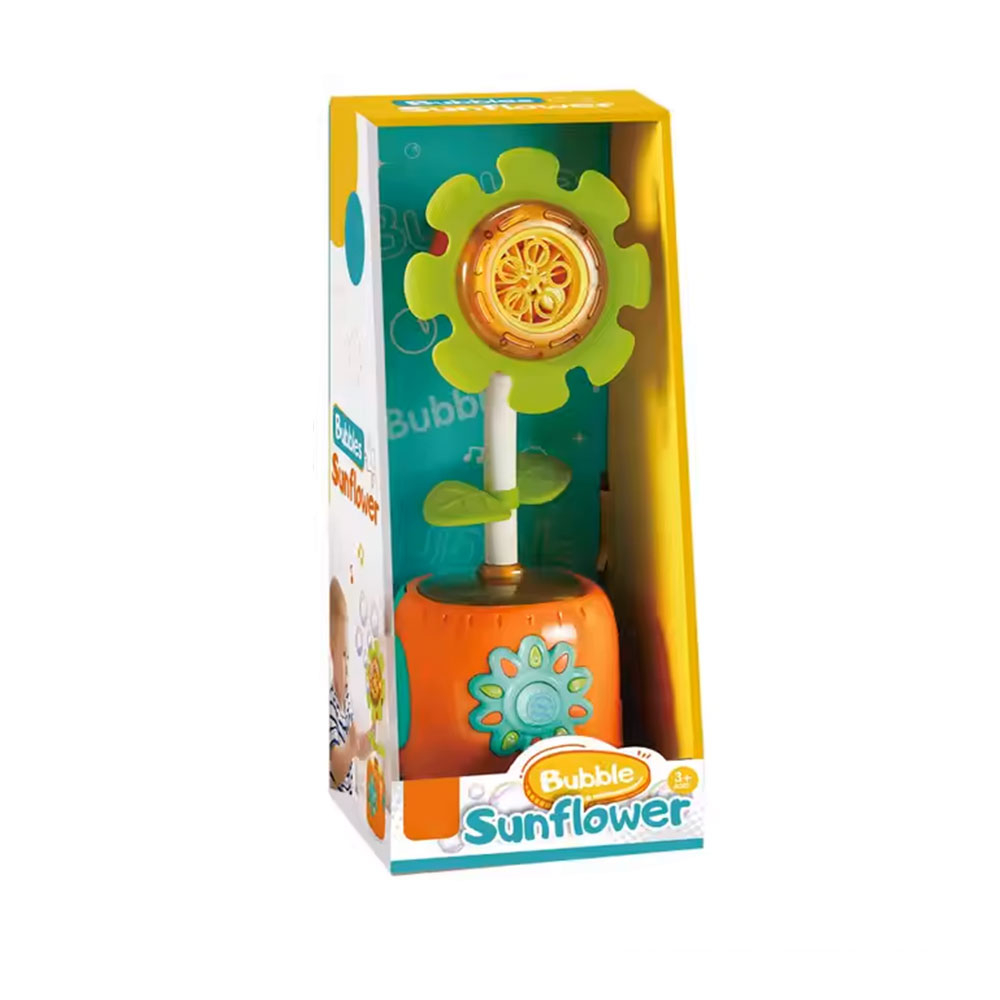 Seifenblasen Sonnenblume Outdoor Kinder Spielzeug Blumen Bubble Maker Maschine mit LED Beleuchtung   Sound Effekte (Batteriebetrieben) - Grün / Orange