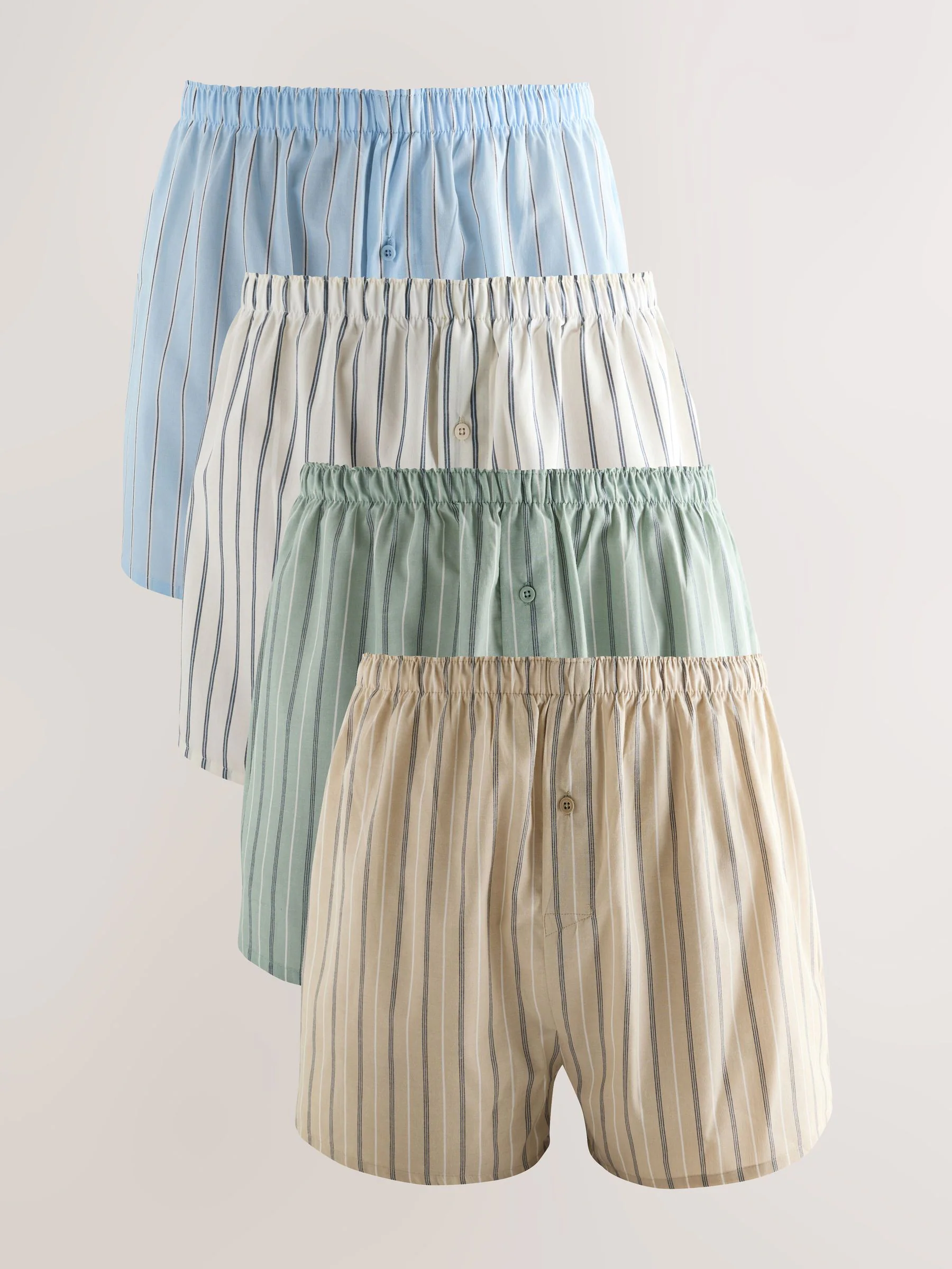 Blauw groen gestreept - Verpakking van 4 - Geweven boxershorts van puur katoen