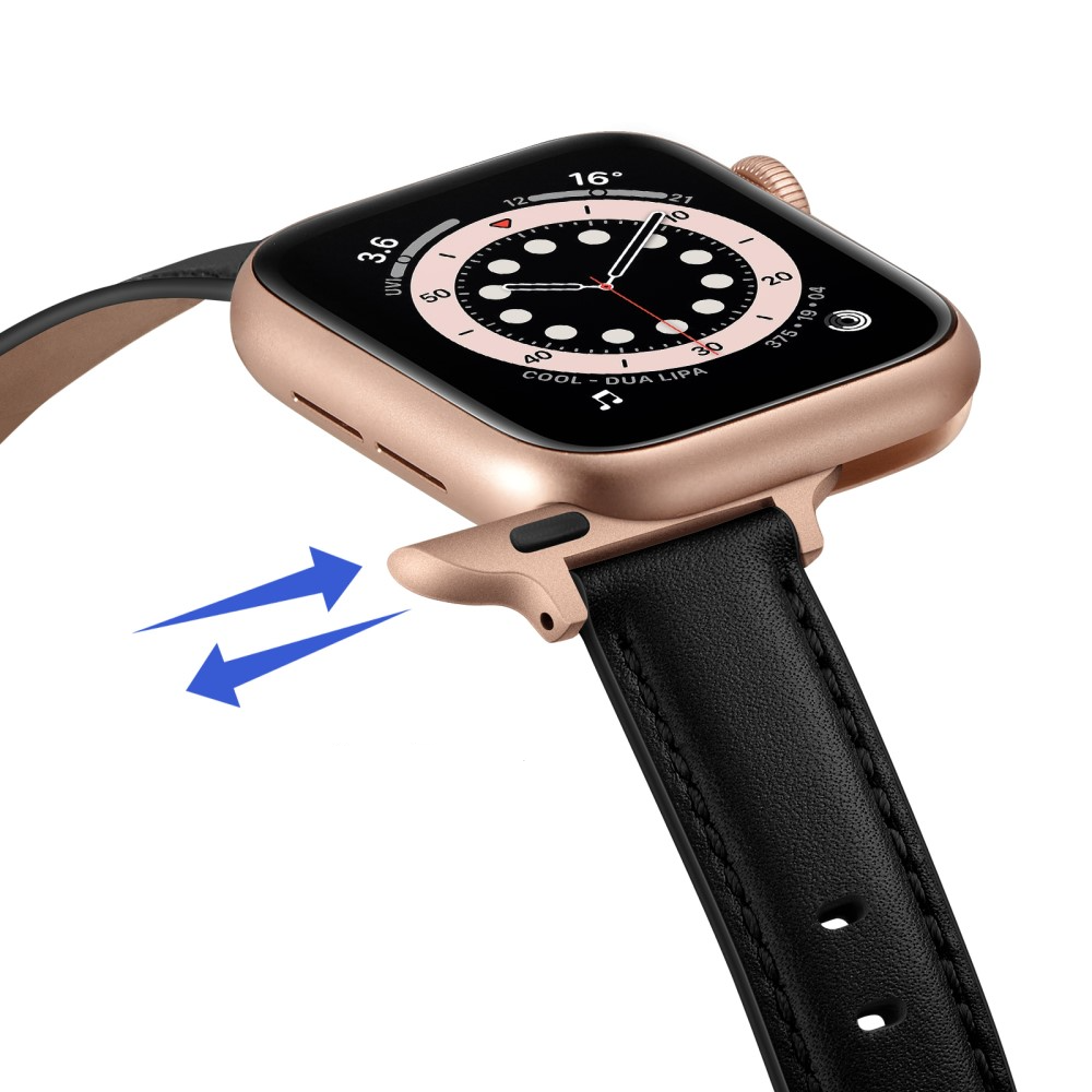 Apple Watch (42/41/40/38 mm) Echtleder Ersatz Armband mit Dornschliesse (Gelenkumfang 156-221 mm) - Schwarz / Roségold