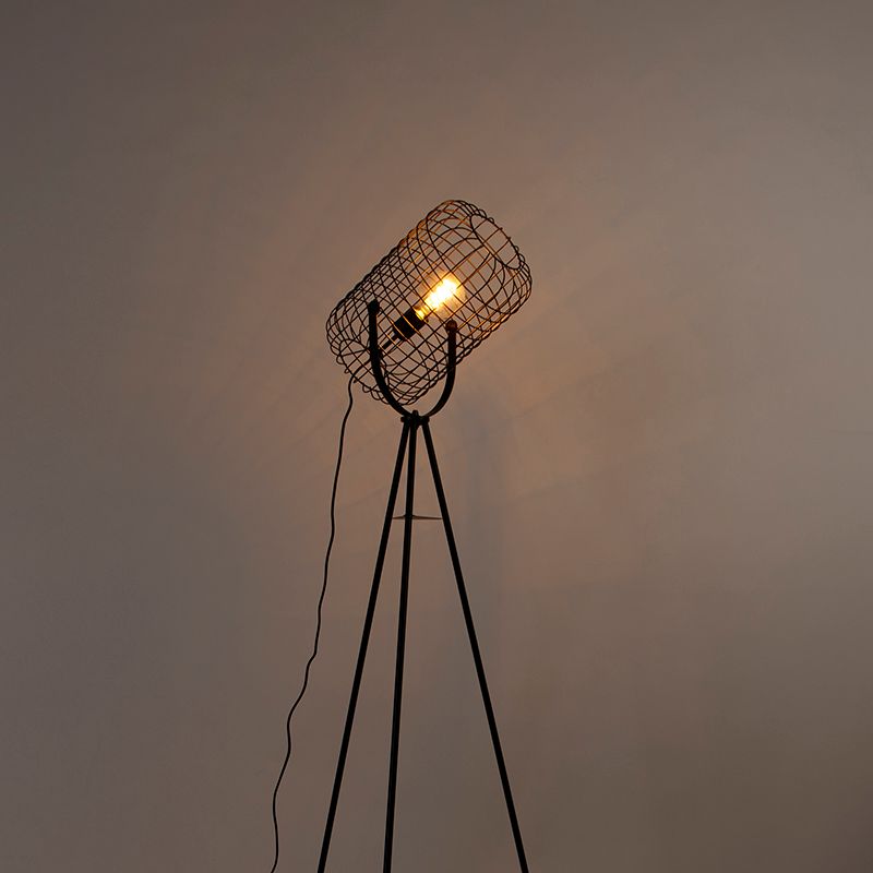 Industriële vloerlamp tripod staal zwart - Bliss Vefa
