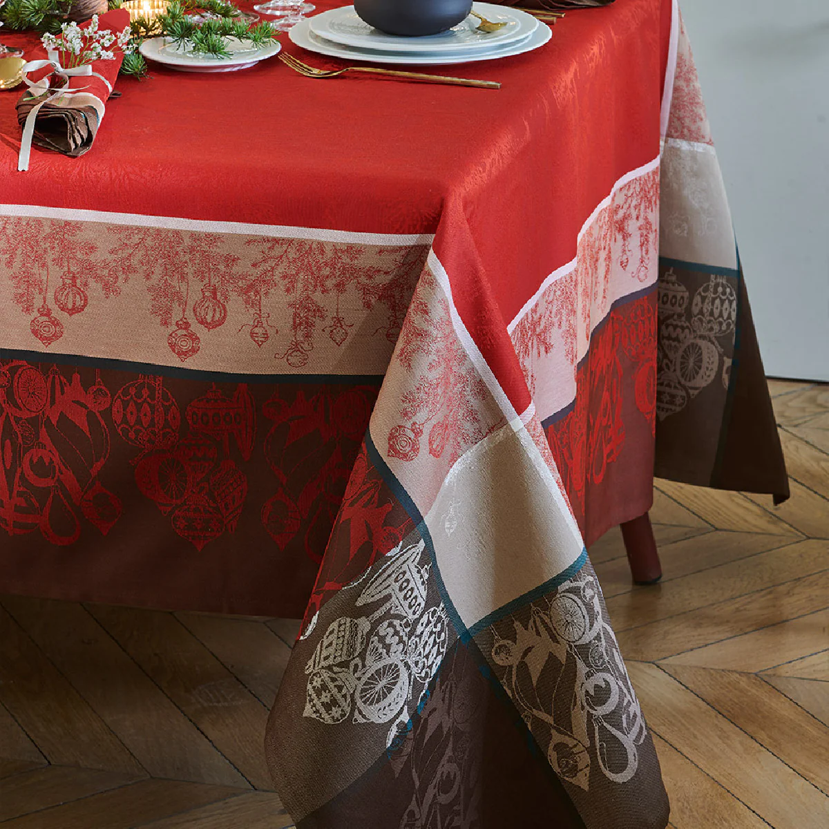 Nappe antitache déperlant pur coton rouge 115x115 Garnier Thiebaut