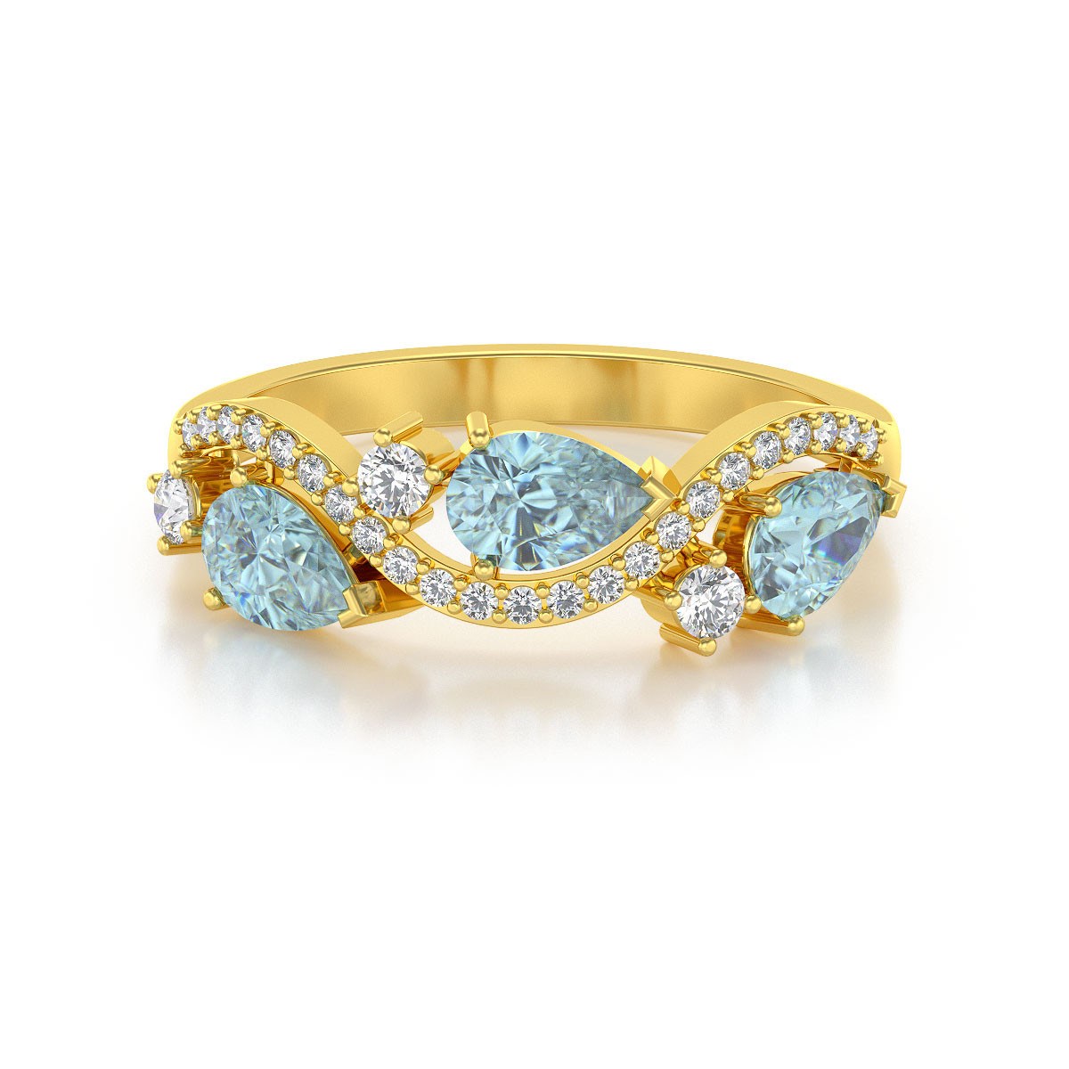 Bague ADEN Or 585 Jaune Aigue-Marine et diamants 2.51grs