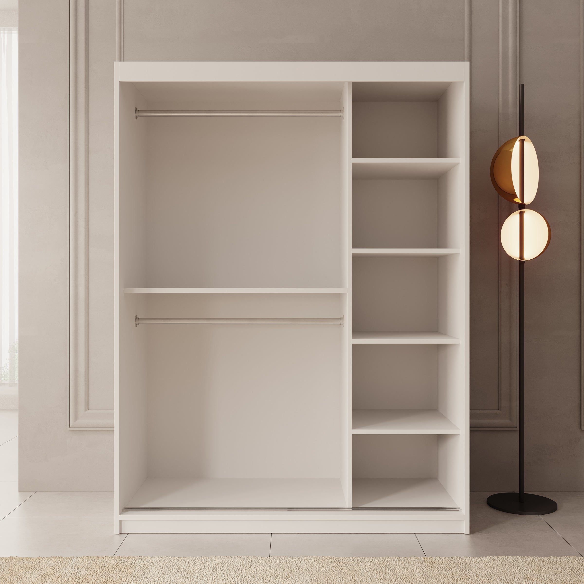 Meubella - Kledingkast Azai - Wit - 150 cm - Met spiegel