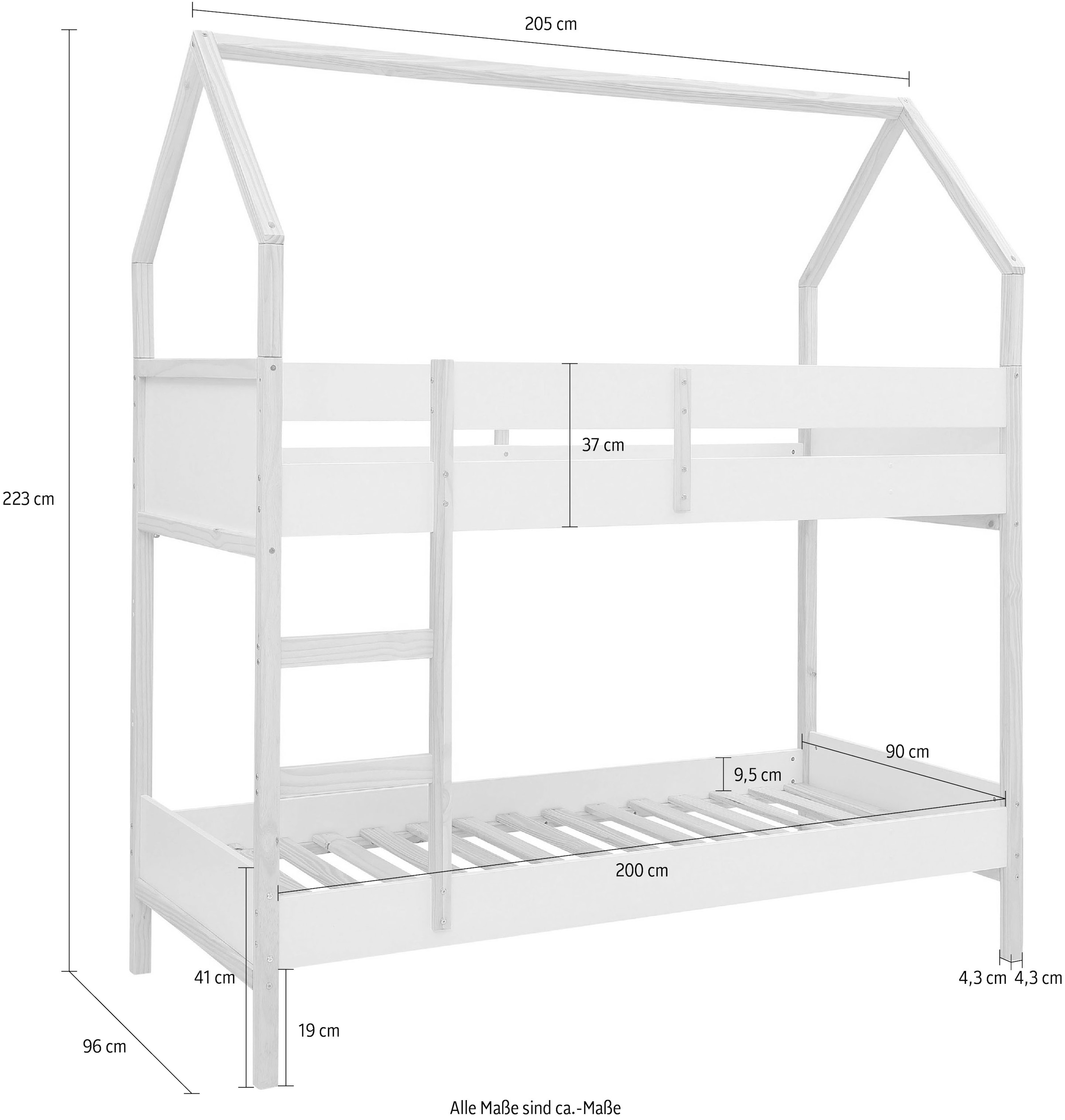 Lüttenhütt Etagenbett »Janne« aus schönem massivem Kiefernholz, Etagenbett, Liegefläche 90x200 cm