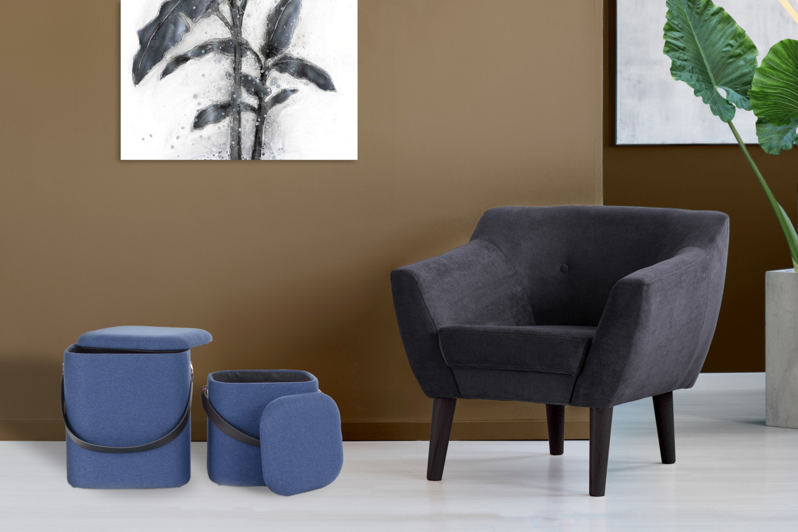 2er-Set Hocker ARABELLA 225 - blau-schwarz - ineinander stapelbar