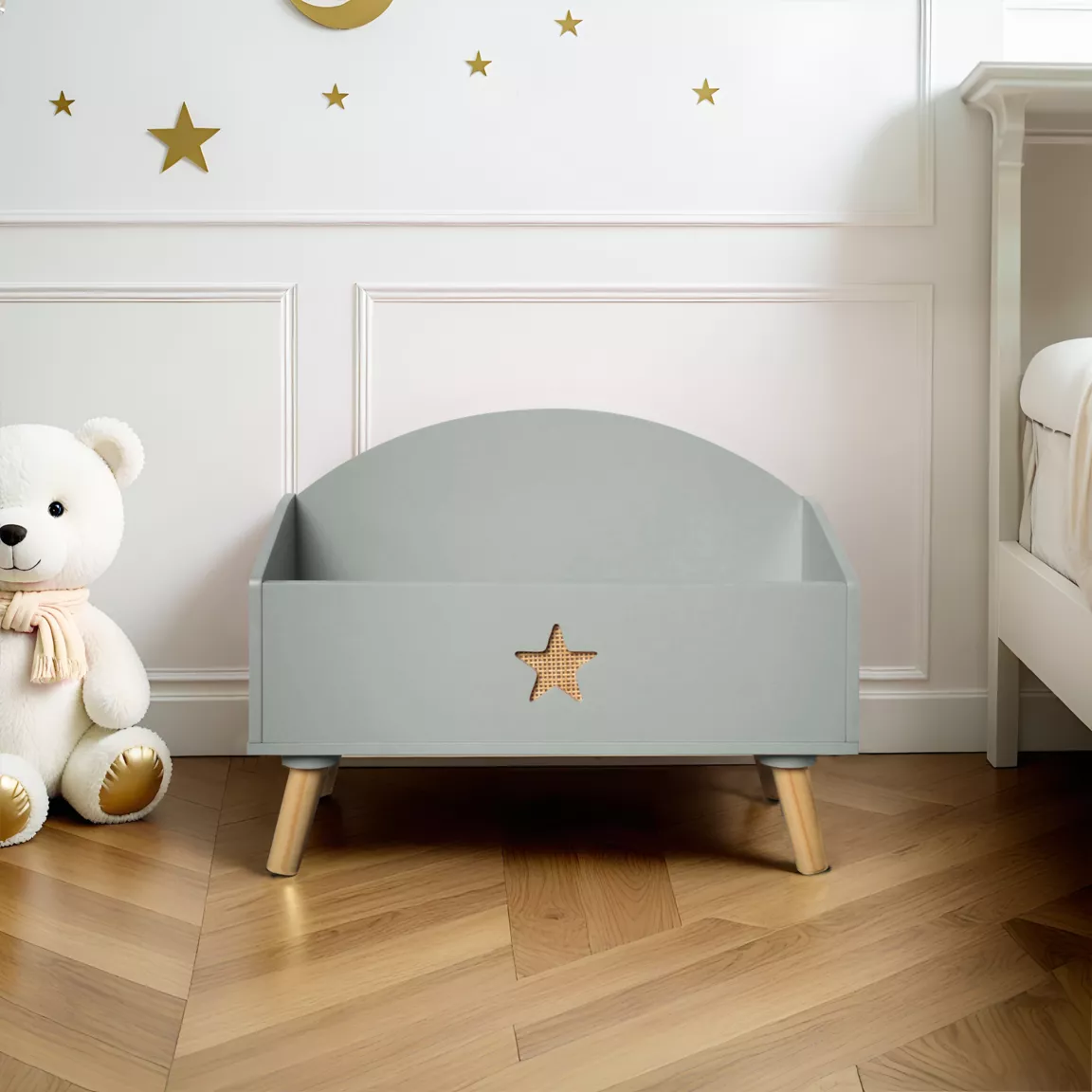 Coffre à jouet ouvert enfant bois (H44 cm) Stars Vert