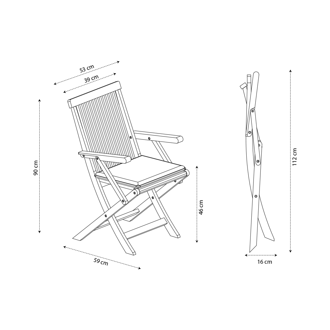 CONTINI (2er-Set) Klappstuhl mit Lehne und Kissen anthrazit Eucalyptus