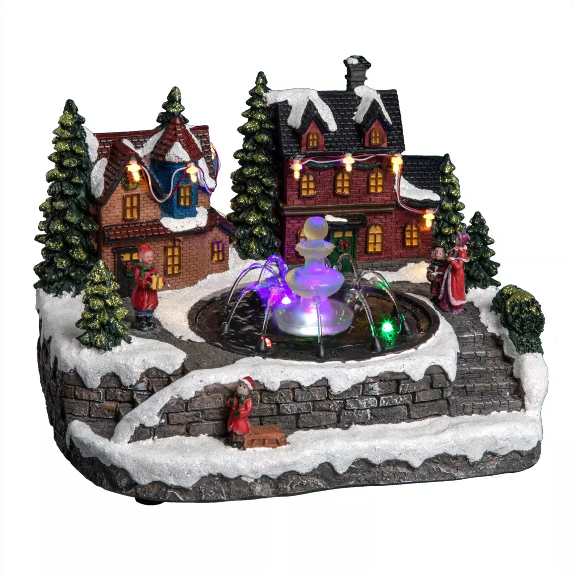 Village de Noël lumineux Maison et fontaine