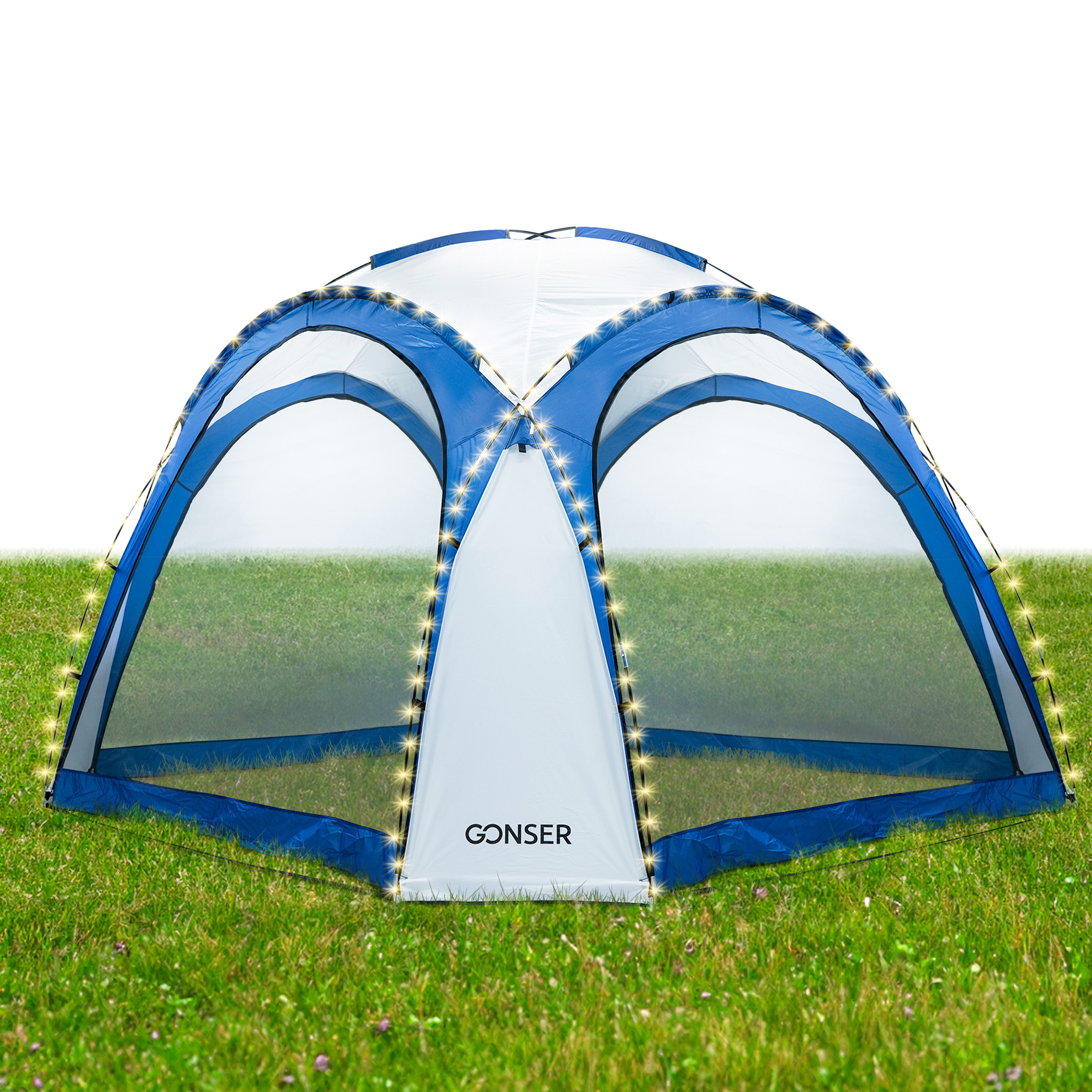 Pavillon LED KAYLA 3.5 x 3.5 m transparent/blau