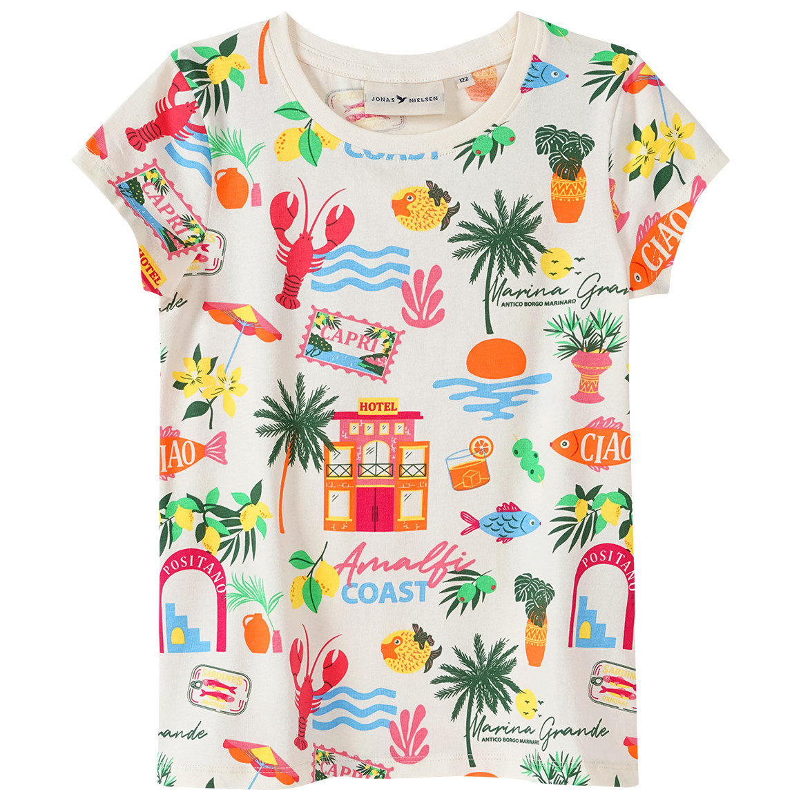 Jonas Nielsen Mädchen T-Shirt mit Urlaubs-Motiven creme