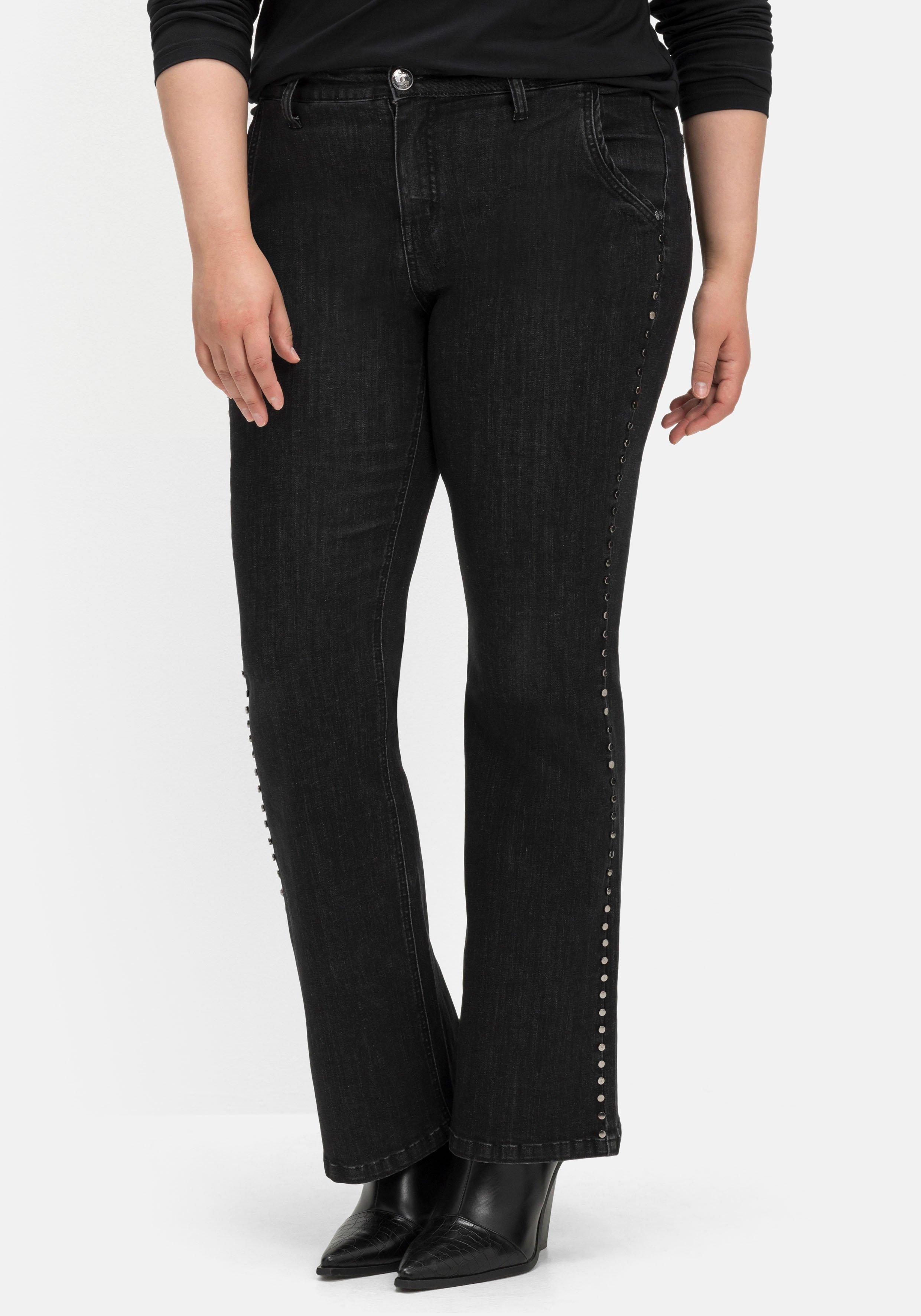 Bootcut-Jeans mit Nieten seitlich, in High-Heel-Länge