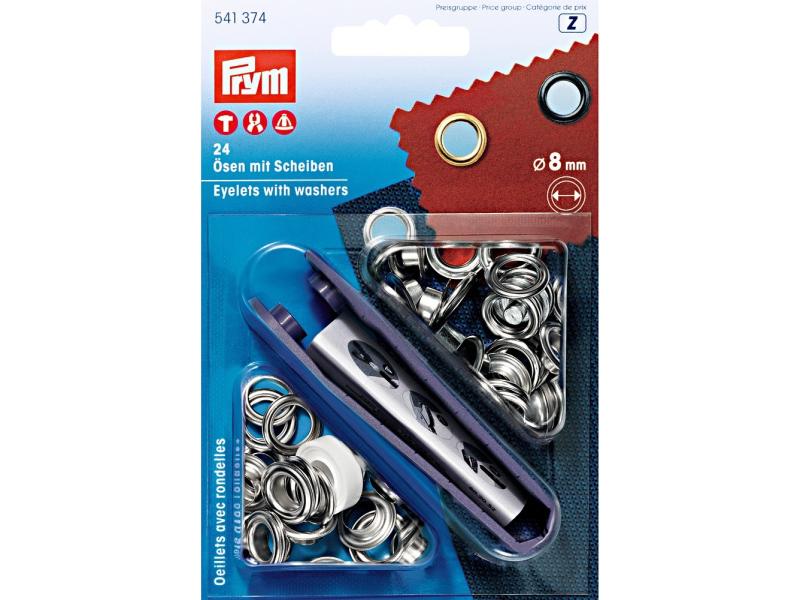 Prym Ösen   Scheiben 8 mm, Silber, 24 Stück Ösen mit Scheiben für Bekleidung