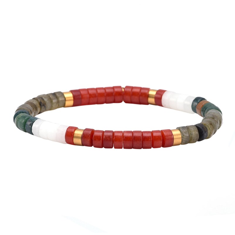 Bracelet Perles Heishi Agate Rouge Pierre De Lune