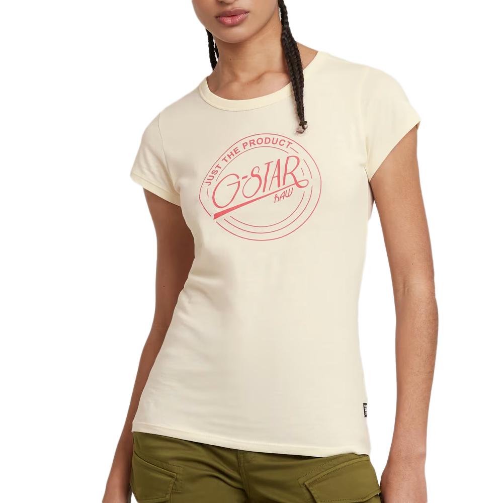 T-shirt Ecru Femme G-Star Raw Large Logo