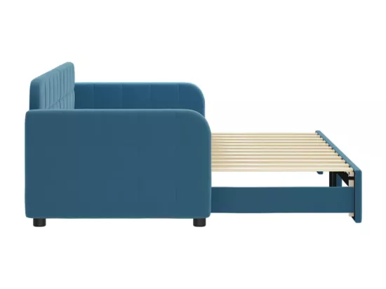 Lit de jour avec lit gigogne bleu 80x200 cm velours