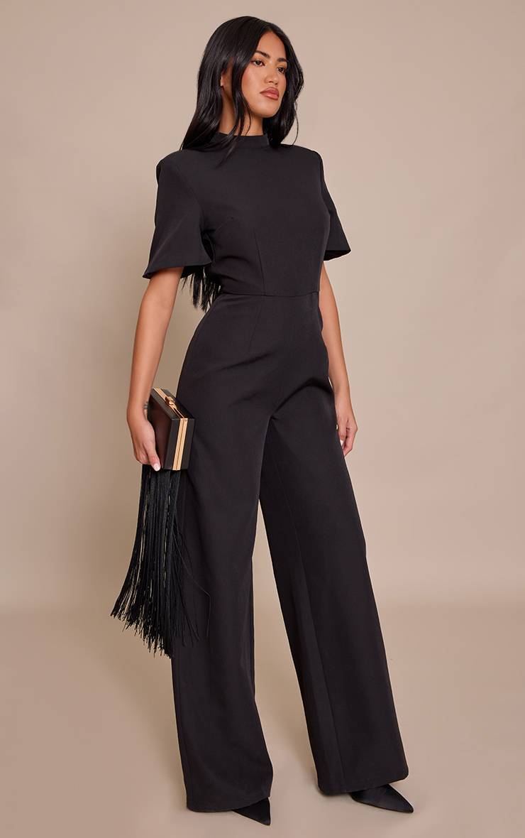 Noir Combinaison-pantalon Ajustée À Manches Courtes