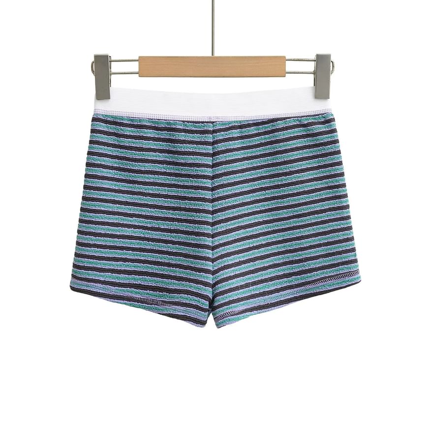Webeisque - Gestreepte hotpants met elastische taille en knoopsluiting