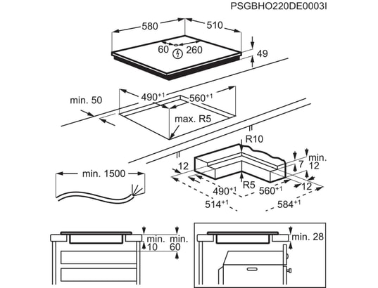 ELECTROLUX - Plaque induction EIV66453I, Série 600, 4 foyers, FlexiBridge