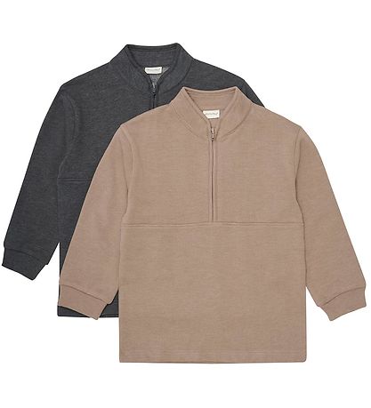 Minymo Sweatshirts - 2er-Pack - Halber Reißverschluss - Fossil