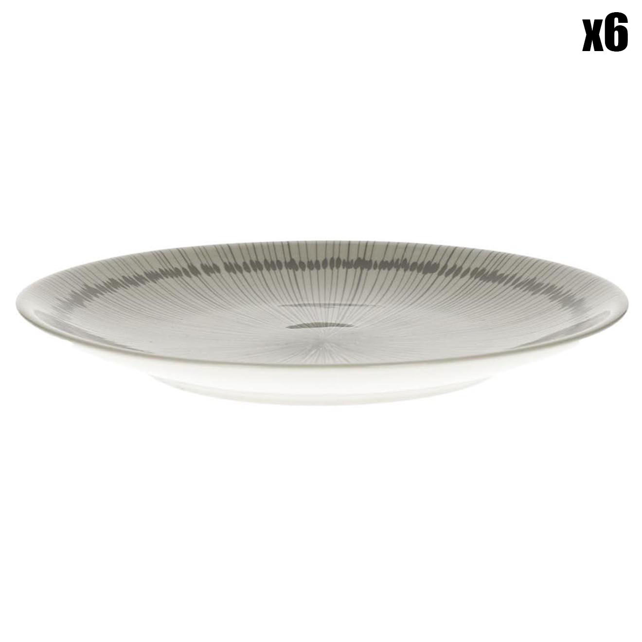 Pomax 6 Assiettes à dessert en Porcelaine Jupon gris/beige - D.22 cm