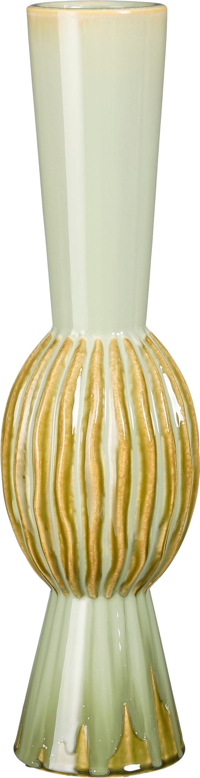Mica Decorations vaas op voet Noor groen / bruin D 13,5 H 51 cm