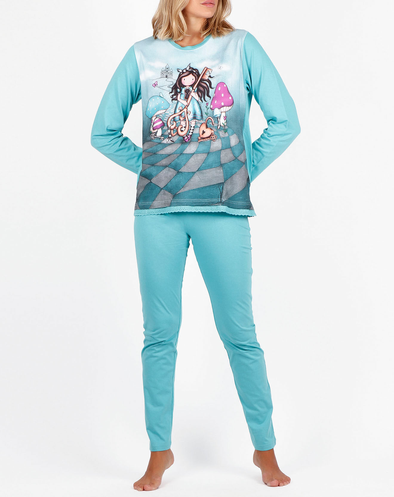Santoro Gorjuss Pyjama Curiosity haut manches longues & Pantalon turquoise