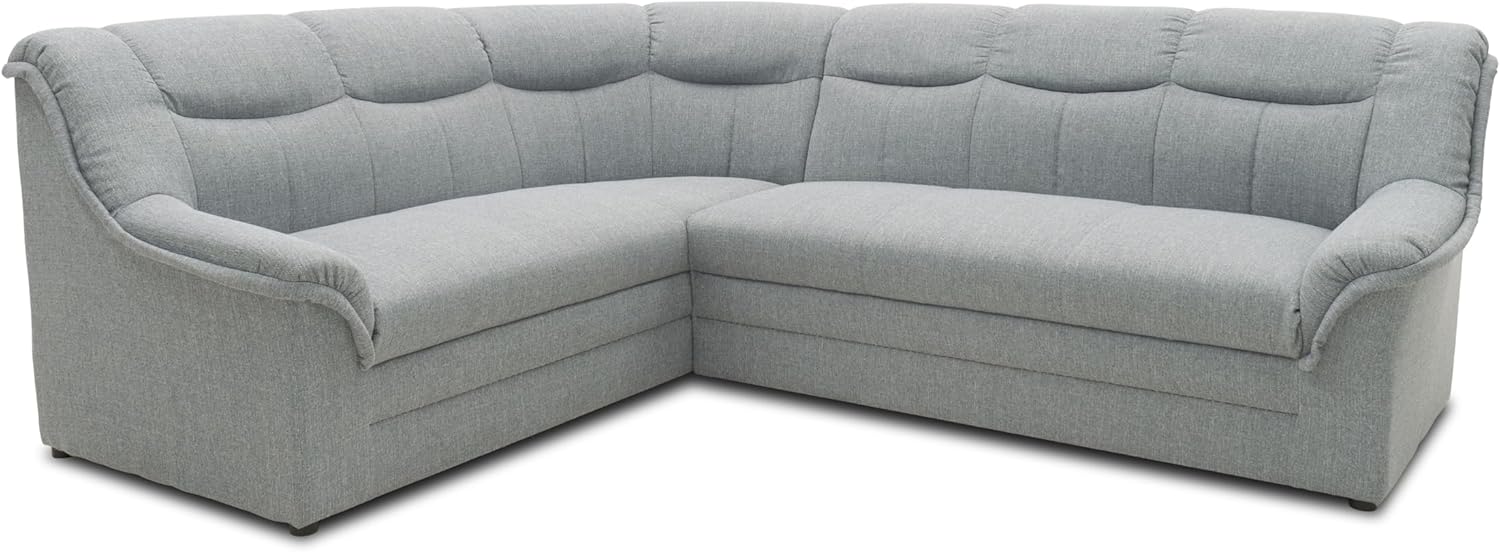 DOMO. collection Ecksofa Berlin, Zeitlose Eckcouch mit hochwertiger Federkern-Polsterung, Sofa in L-Form, 3 Sitzer rechts, Couch 205 x 250 x 89 cm, Silber