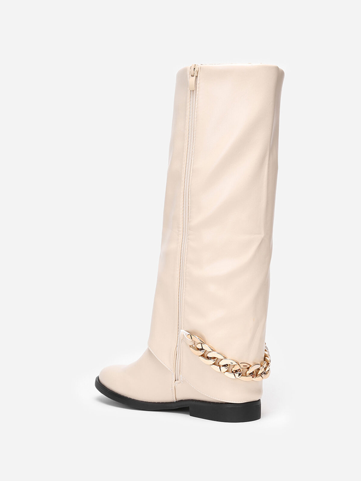 Bottes à revers avec chaîne- Beige