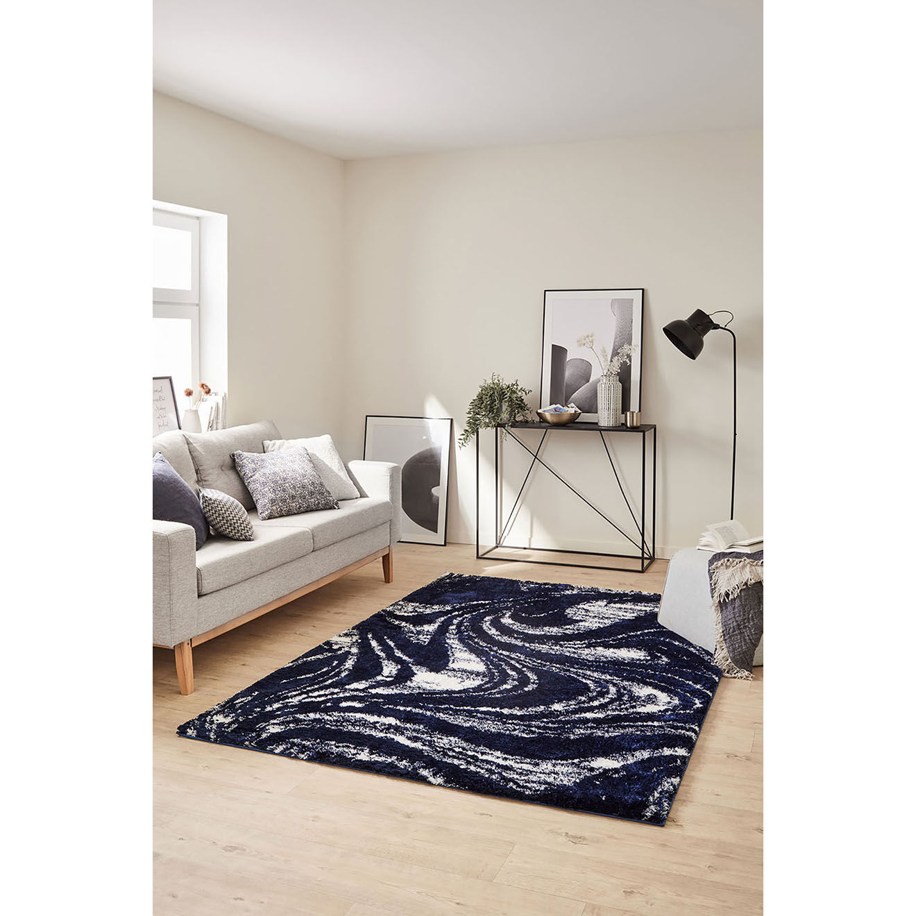 Nazar Rugs Tapis shaggy doux Oslo 677 bleu - 160x230 cm