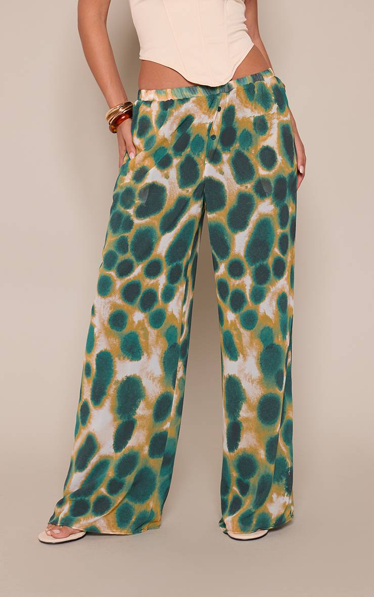 Vert Pantalon Large En Mousseline À Imprimé Abstrait
