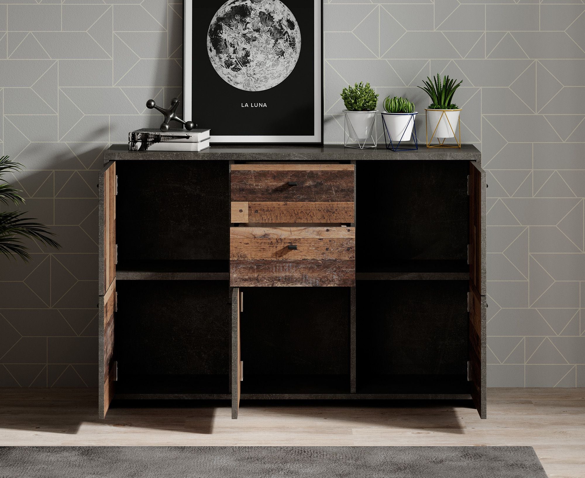 Sahara 4 - Dressoir - Old wood/grijs - 114x30x77 cm