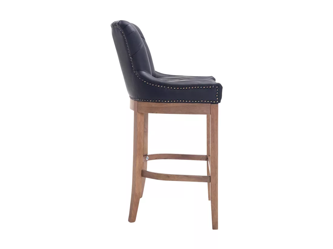 Tabouret de bar - Véritable cuir & Bois - Noir - Lakewood