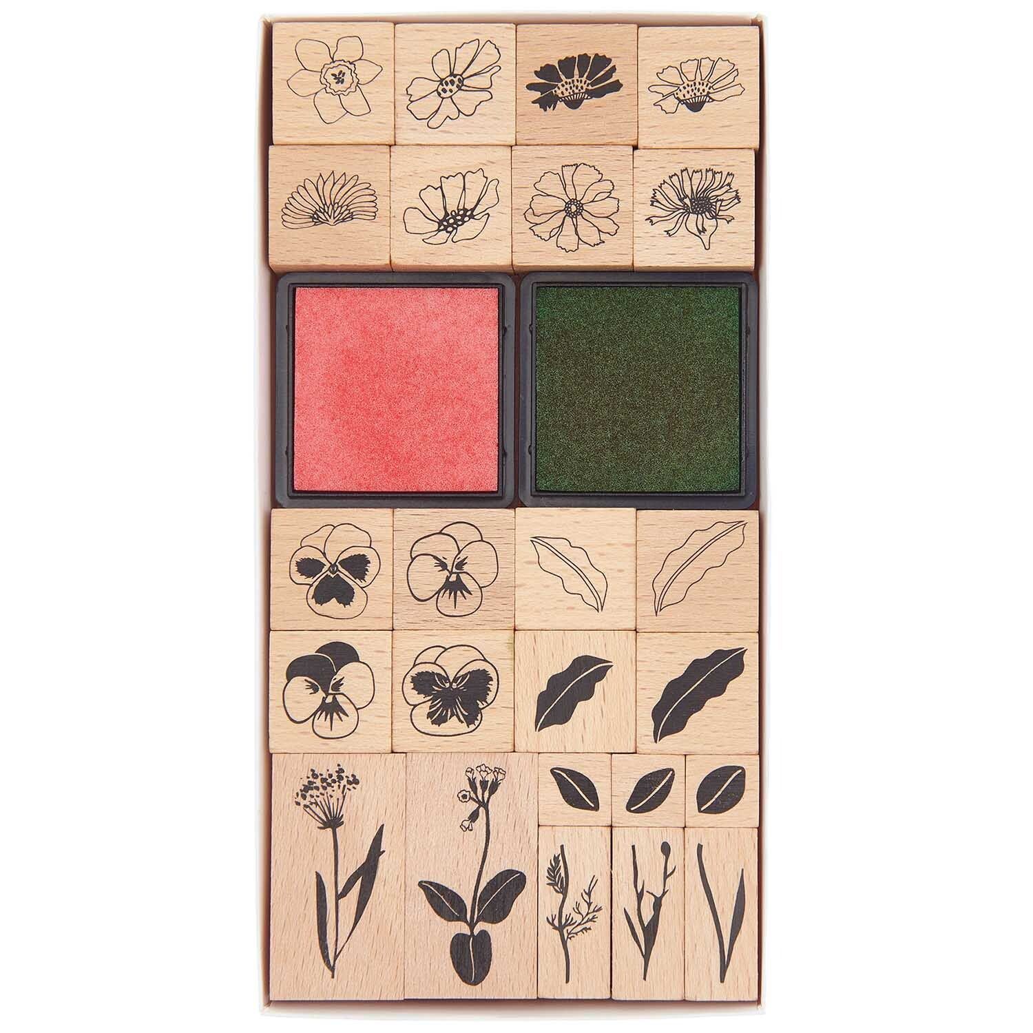 Stempelset FUTSCHIKATO BLUMEN aus Holz 26-teilig