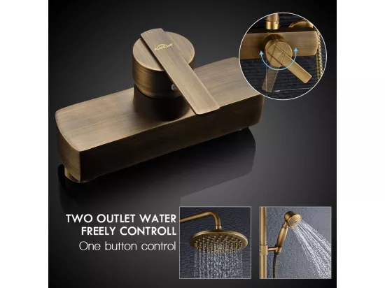 AURALUM MAX Colonne Douche Mécanique Ensemble de Douche à Double Poignée Rétro Système de Douche Réglable Kit Douche en Laiton Antique Finition Bronze