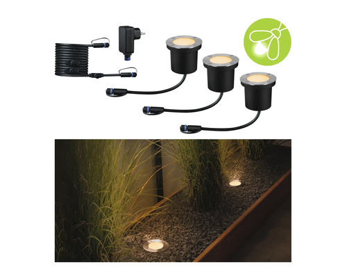 Paulmann Plug & Shine LED inbouw vloerlamp basisset, insectenwerend, 3 x 4,5W, 180 lm, 2200 K, antraciet, 230/24 V