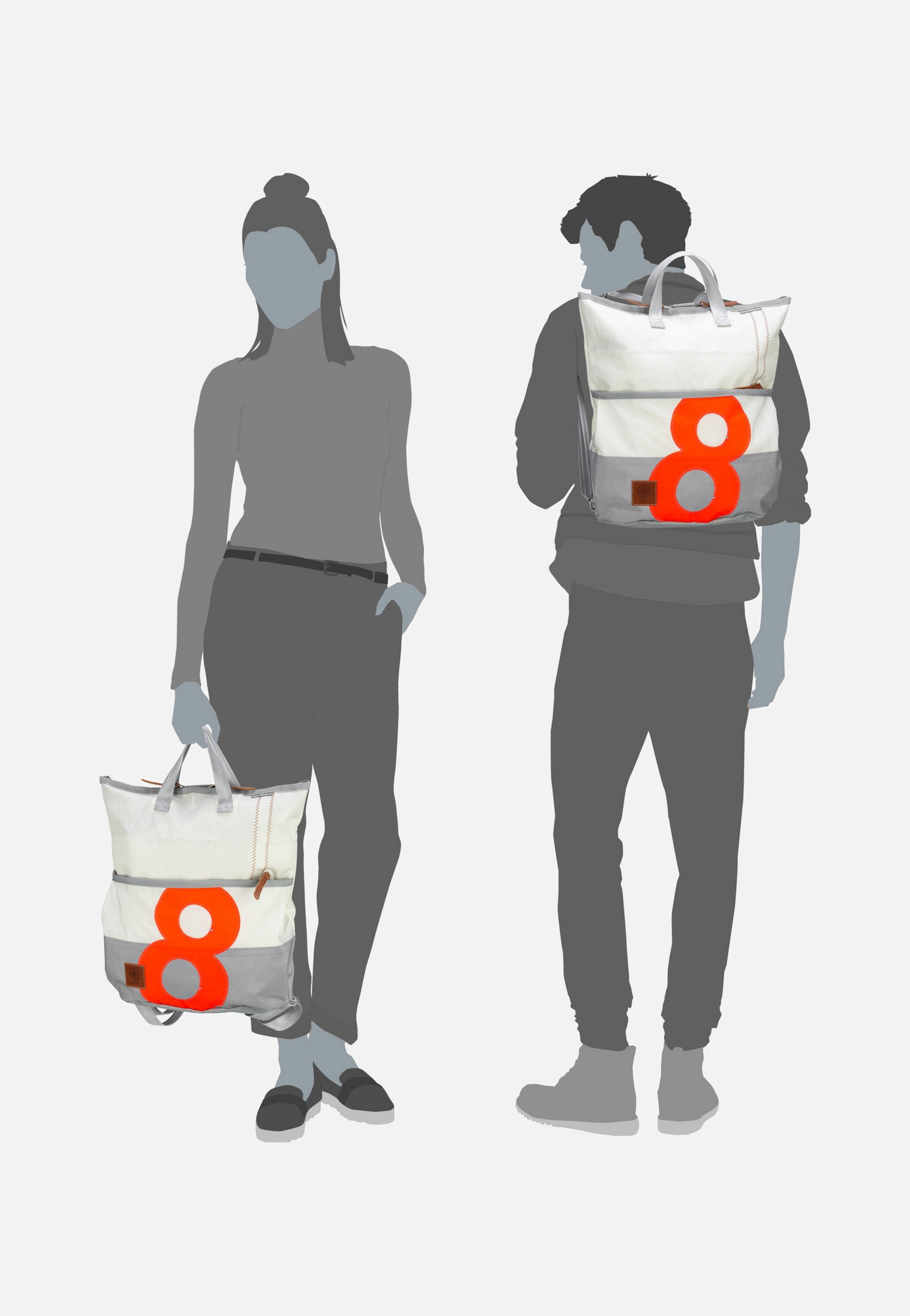 Ketsch Mini Weiß/Grau mit oranger Zahl - Rucksack