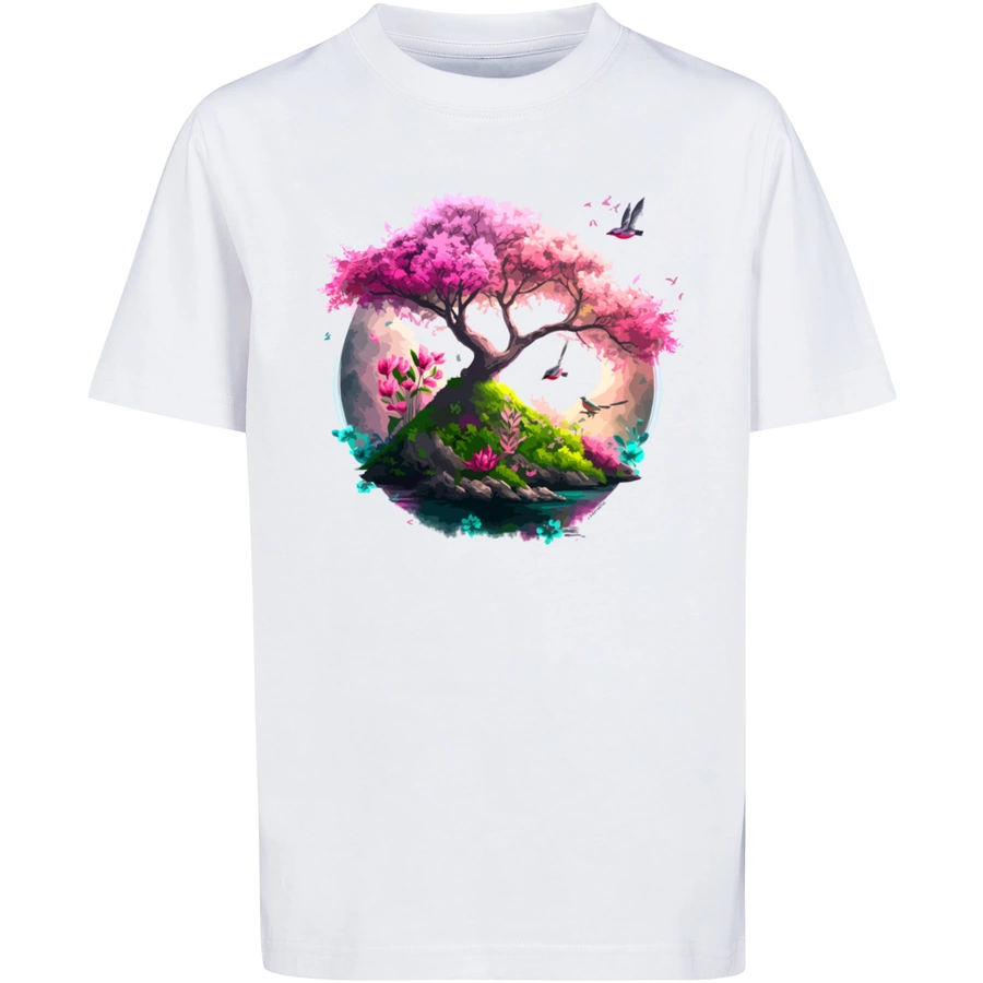 F4NT4STIC T-Shirt Kirschblüten Baum Tee Unisex weiß