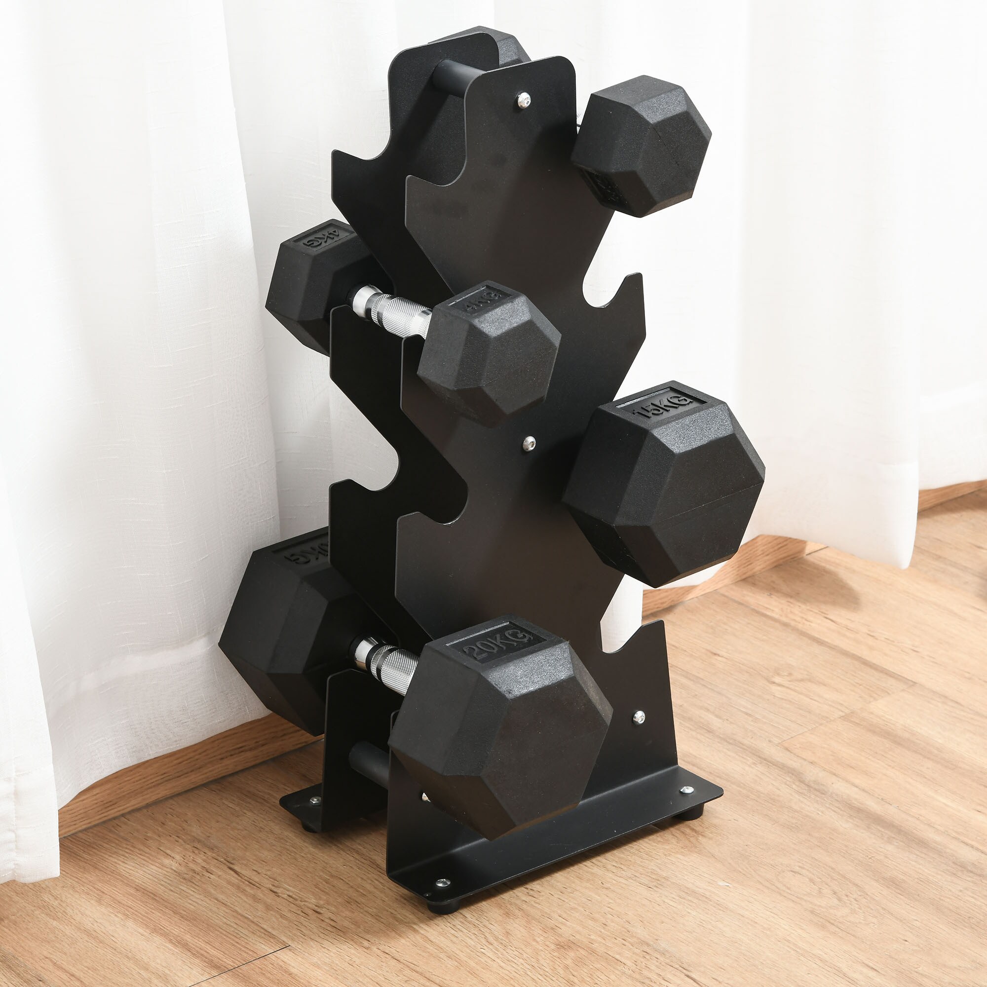 HOMCOM Gummihantel 20 kg sechseckig schwarz