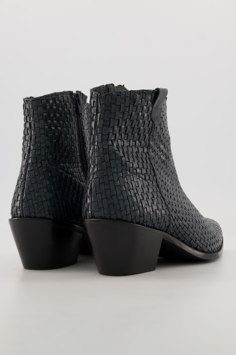 Leder-Cowboystiefeletten, Flechtoptik, Weite H