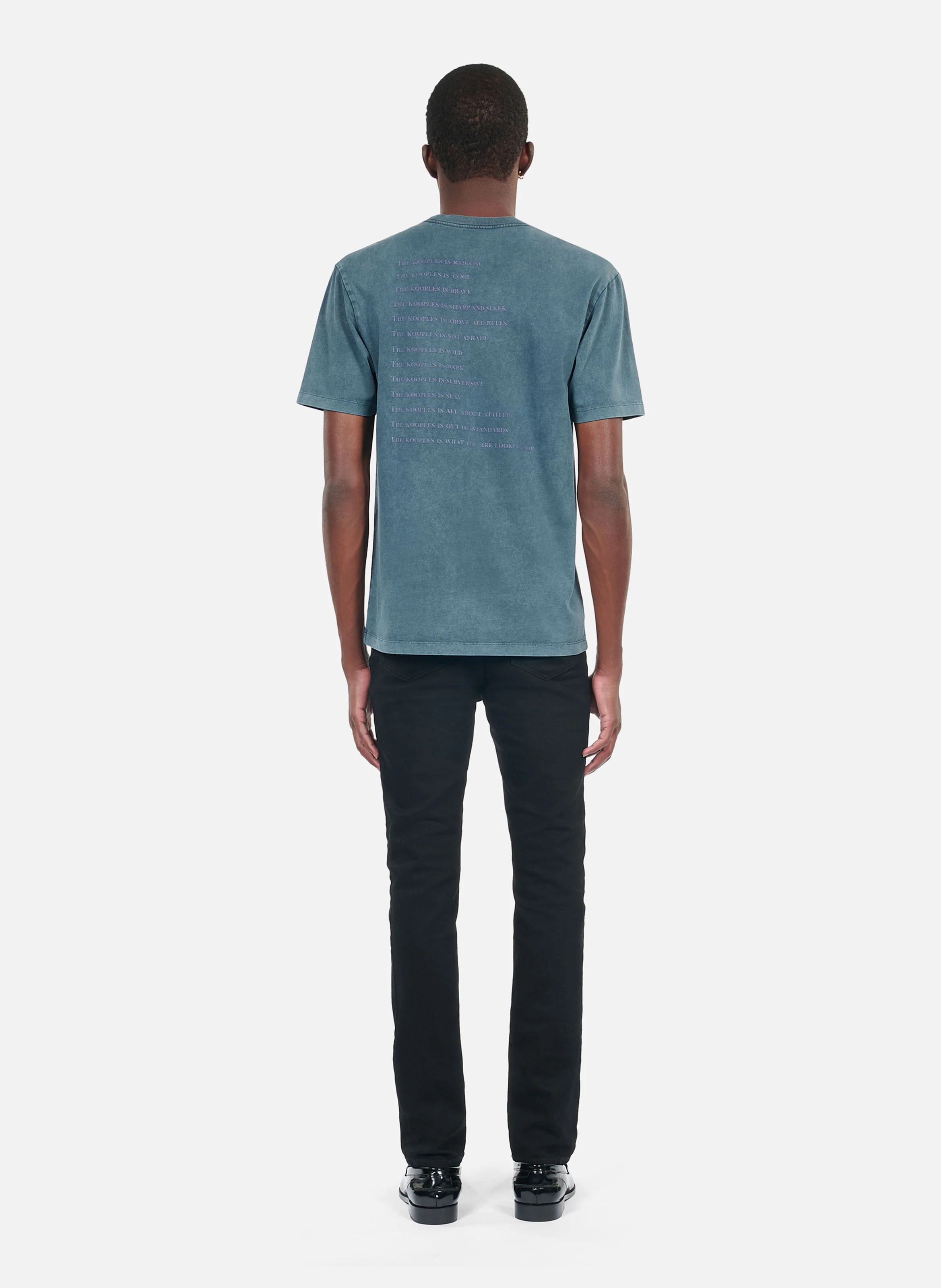 Tee-shirt col rond droit en coton sérigraphié | Bleu