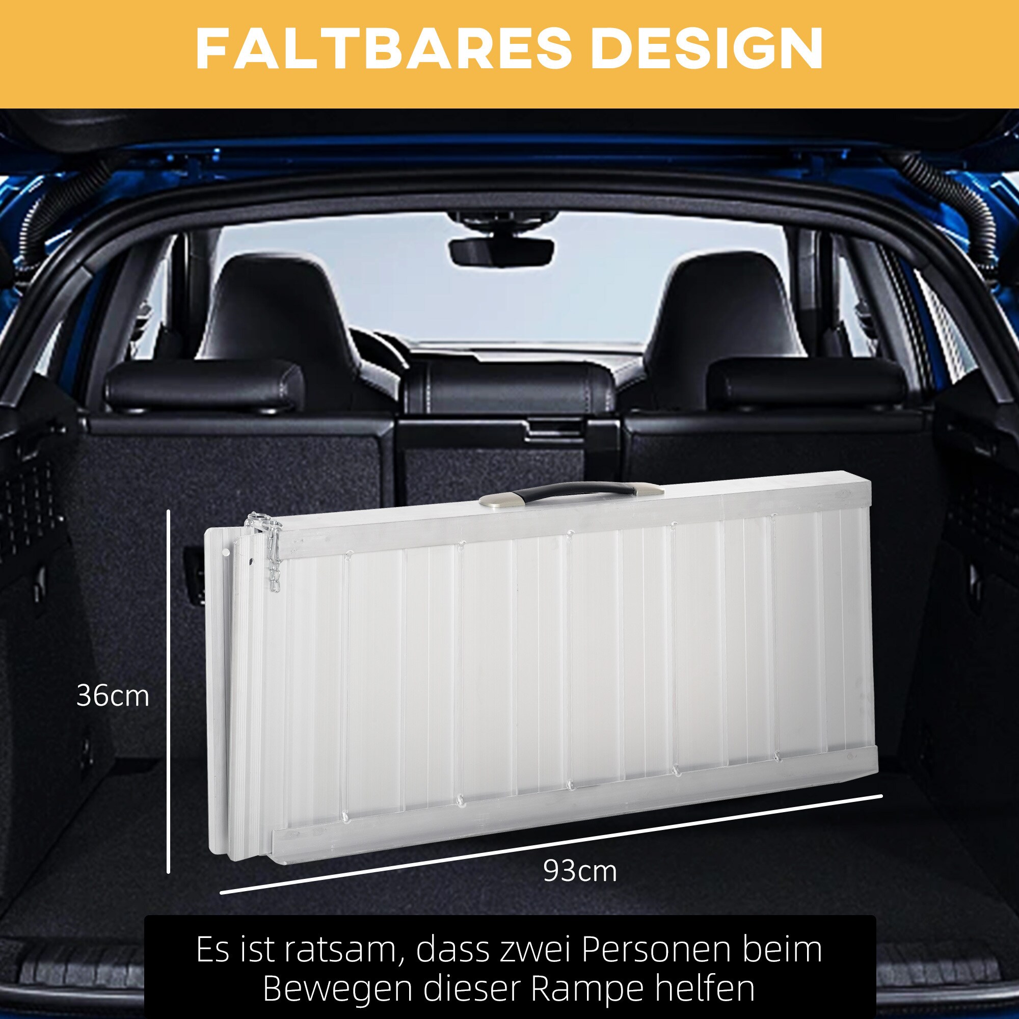 HOMCOM Rollstuhlrampe faltbar silber, schwarz 93 x 76 x 5 cm