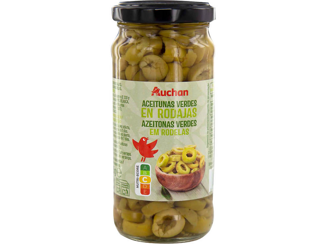 AZEITONAS VERDES AUCHAN RODELAS EM FRASCO 230(105)G