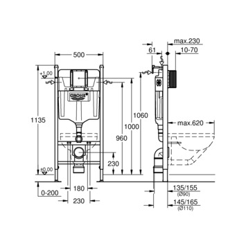 Grohe inbouwreservoir Solido 113,5 cm x 50 cm x 14,5 cm wit