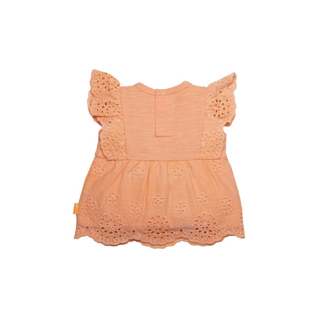 BESS baby T-shirt met ruches met broderie zalm