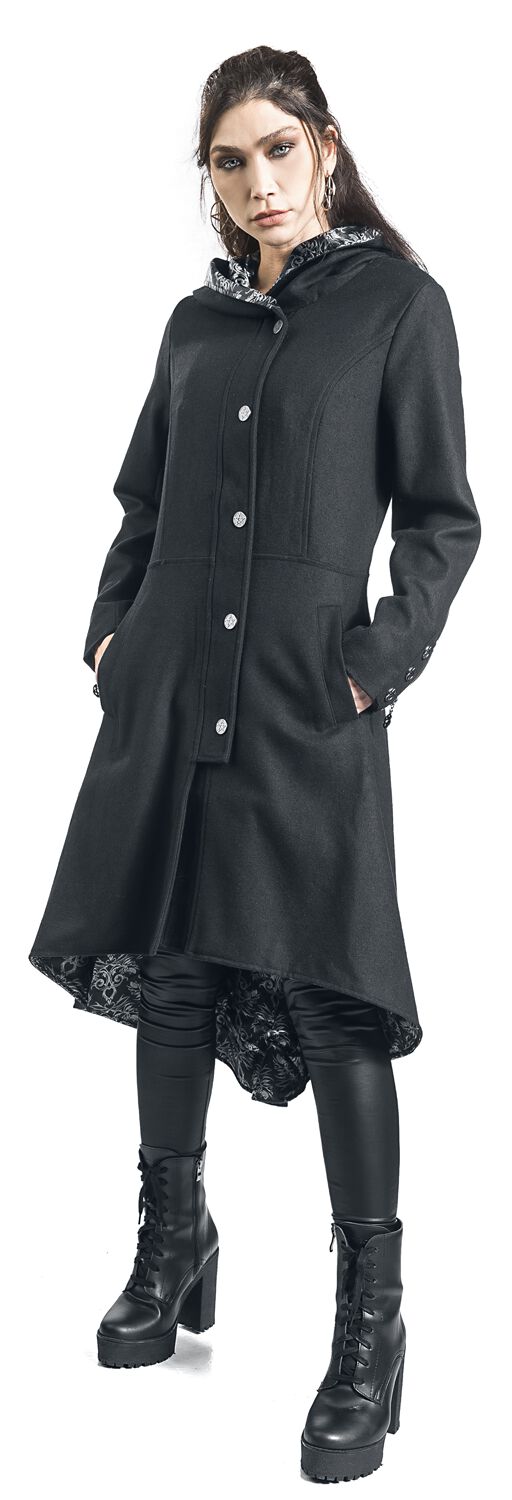 Gothicana x Anne Stokes - Manteau Noir Avec Capuche & Laçage | Gothicana by EMP Manteaux