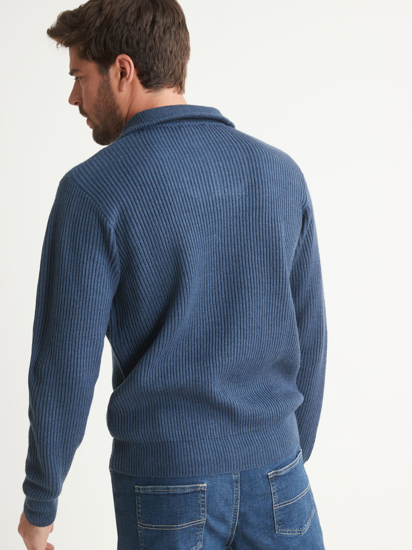 Pull côtes anglaises col montant zippé