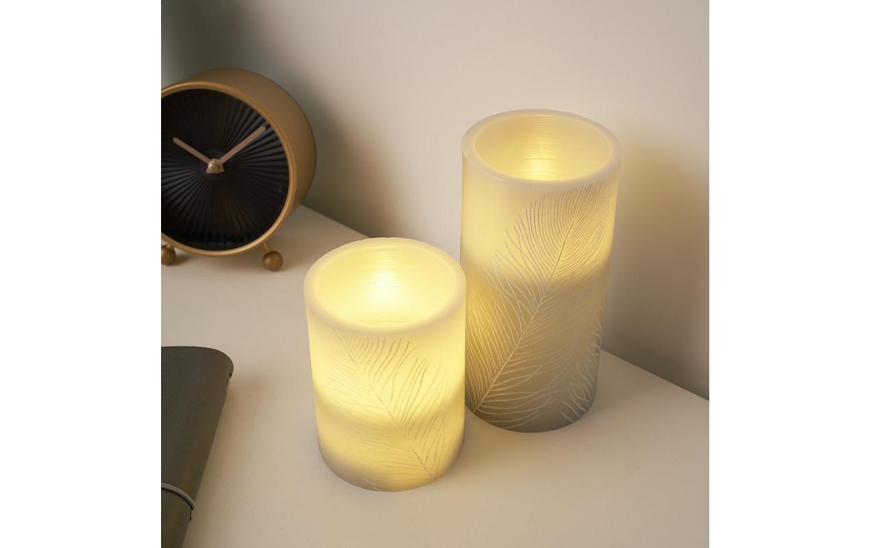 LED-Kerzen Set Cosy Feather, Ø 7.6 cm, Grau/Weiss, 2 Stk.LED-Wachskerze, 2er Set