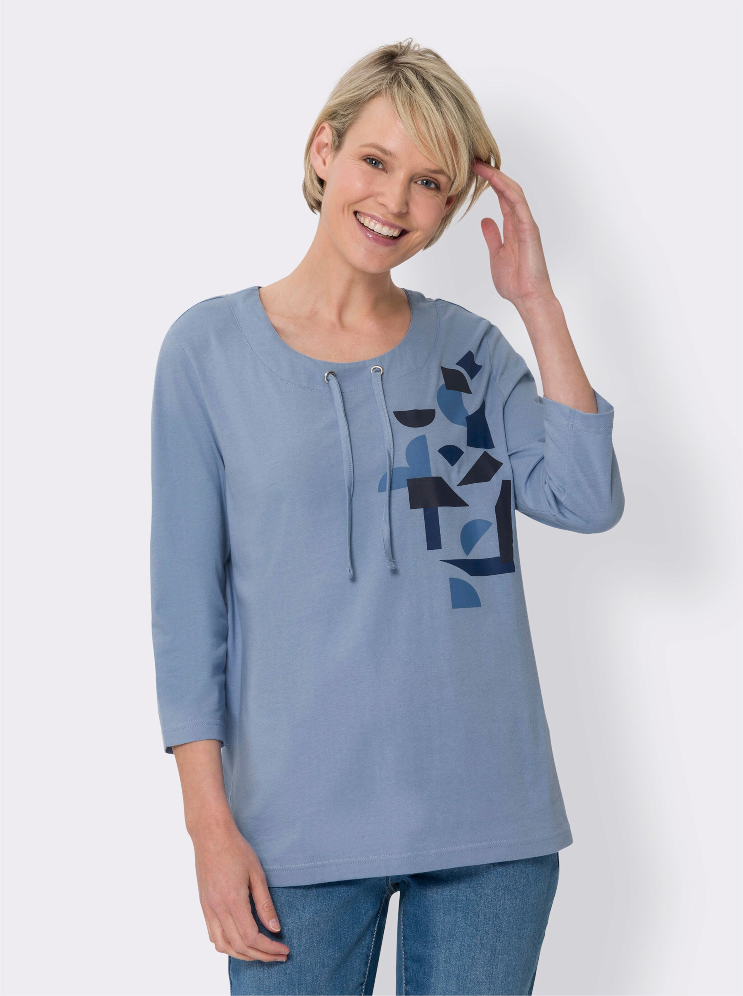 34-Arm-Shirt mit Print im Vorderteil