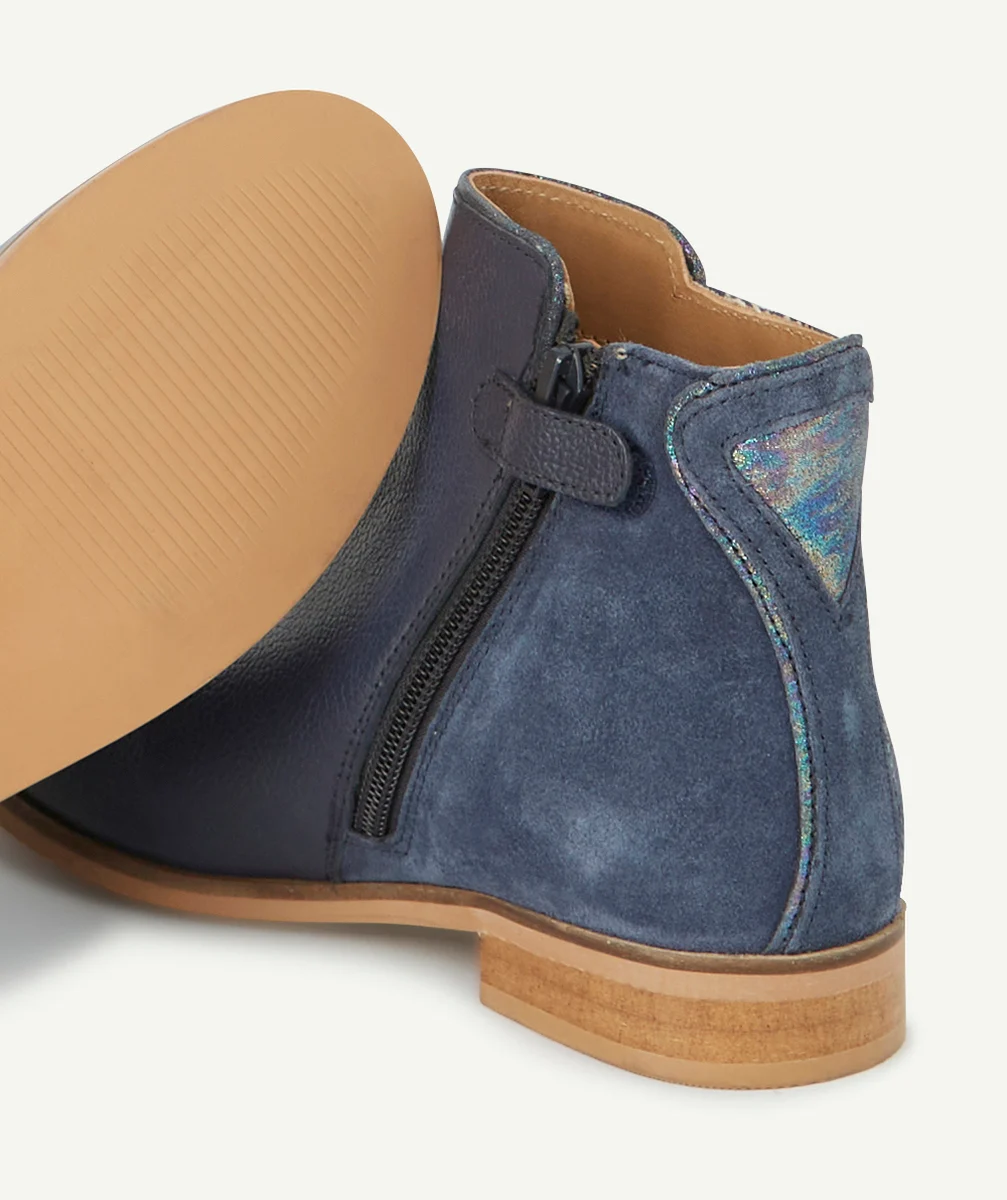 BOTTINES BLEU MARINE FILLE EN CUIR AVEC FANTAISIE BRILLANTE