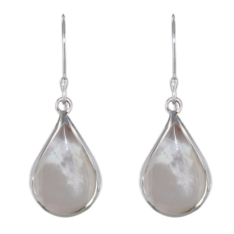 Boucles d'Oreilles Argent Petite Goutte Nacre Ivoire